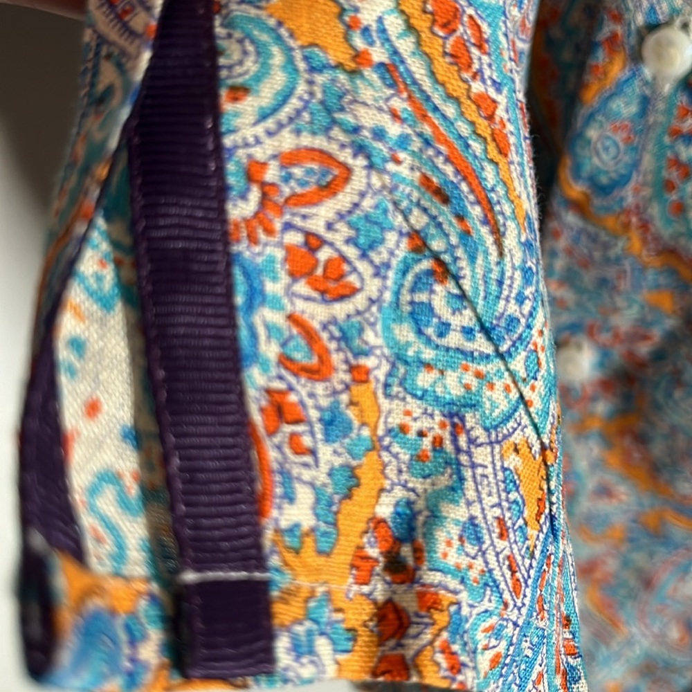Ralph Lauren Purple Label Men Linen Casual Button Shirt Italy Paisley Sz Large - Picture 8 of 9